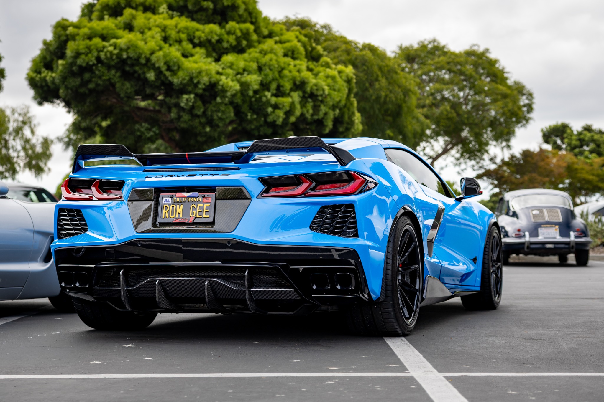 Blue Corvette rear view